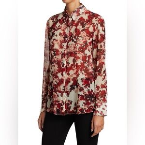 Altuzarra Chika Flora-Print Button‎ Down Shirt in Red Size 46